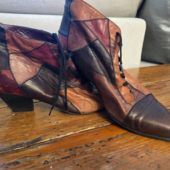 Maripe Vintage Soft Leather Patchwork Heels Retro style, perfect for Autumn! - Picture 4 of 11